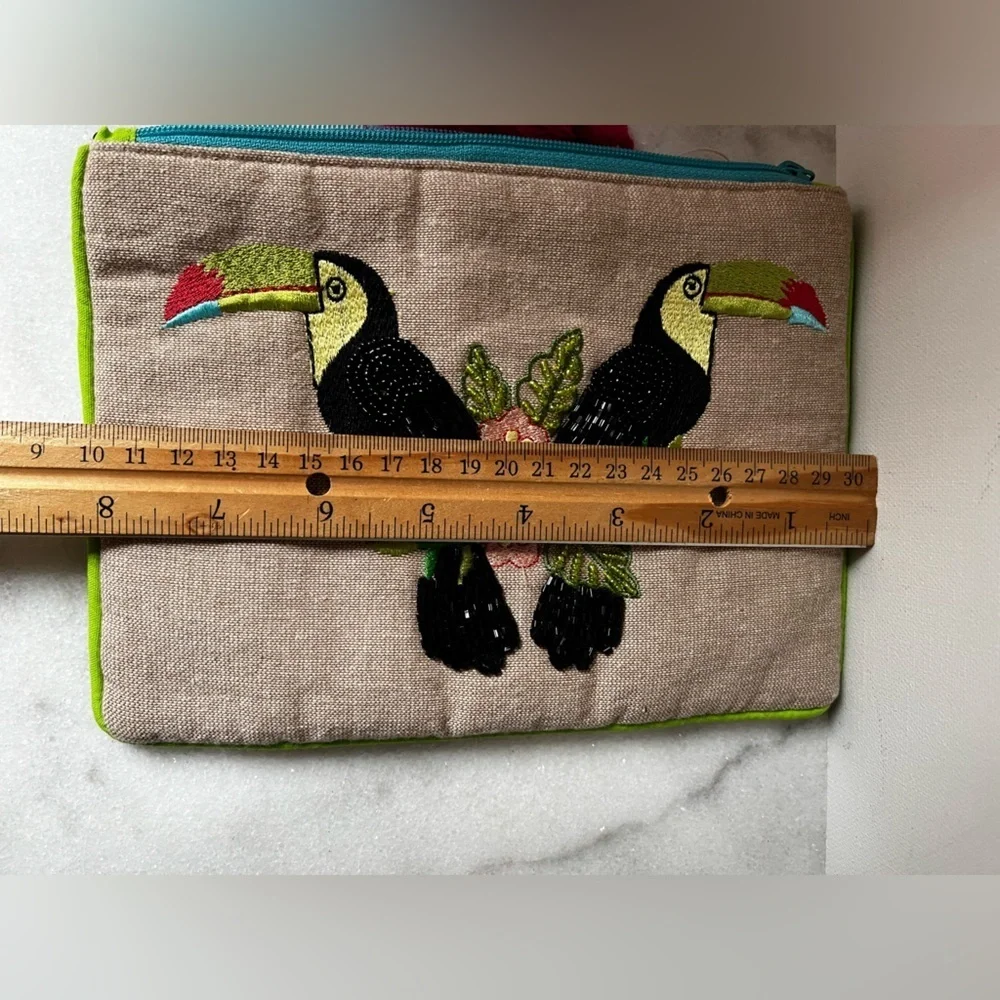 Antik Kraft Colorful Toucan Embroidered Pouch,cosmetic bag
